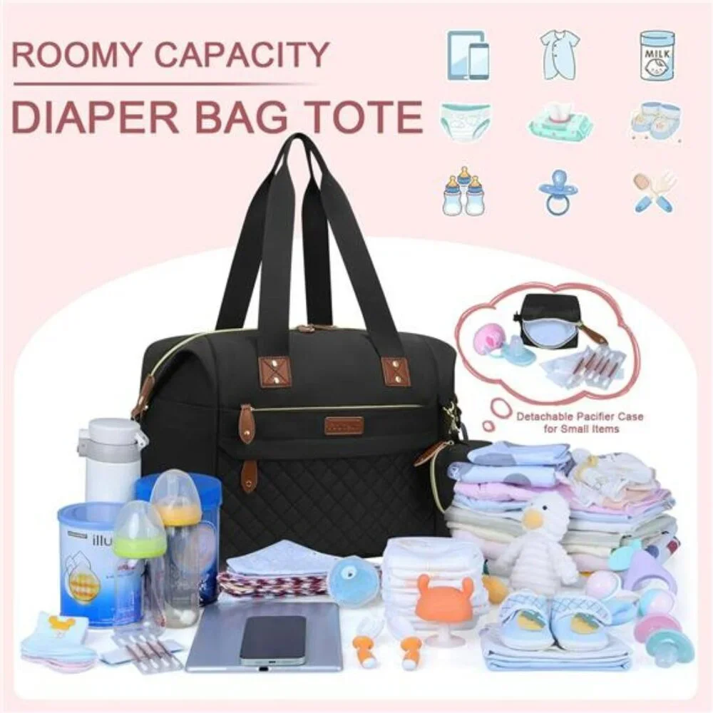 Large diaper bag tote maternity hospital travel baby bag for mom and dad black